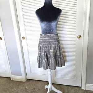Anthropologie Current Air Metallic Lurex Silver Mini Skirt With Smocking Small